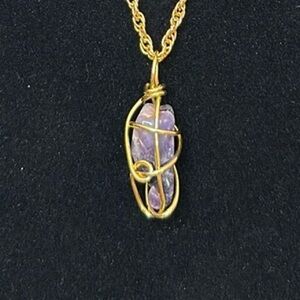 CI Avon Amethyst Wire Wrap Pendant Vintage Necklace